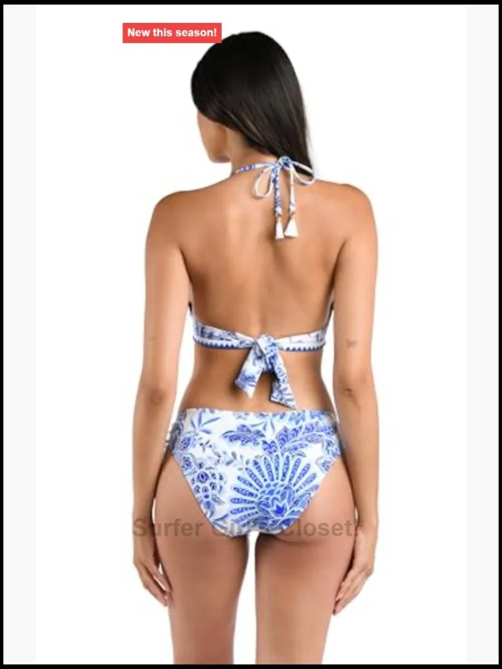 Banded Halter Bikini Swimsuit Top with Tassel & Ring Detail